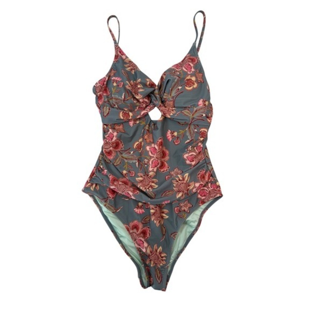 Cupshe NWT Eucalyptus Floral Twist Keyhole One Piece Swimsuit Adjustable Medium